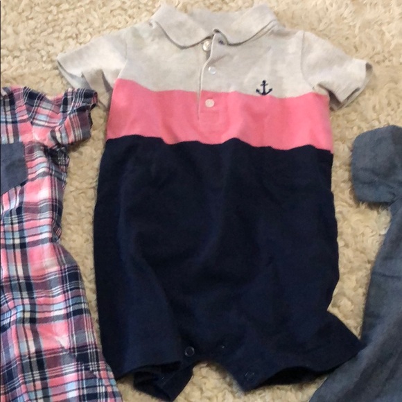 Overalls & 3 polo rompers pink blue denim - Picture 5 of 8
